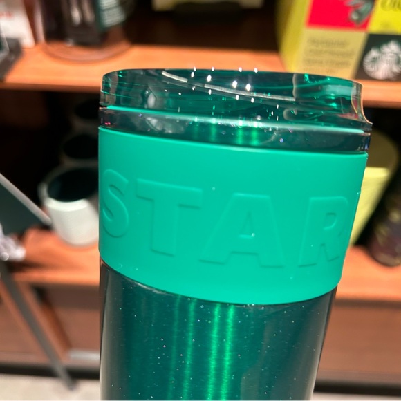 Starbucks Green Cold Brew Cup Glitter Stainless Steel Rubber Grip Tumbler 2024 - Picture 6 of 15